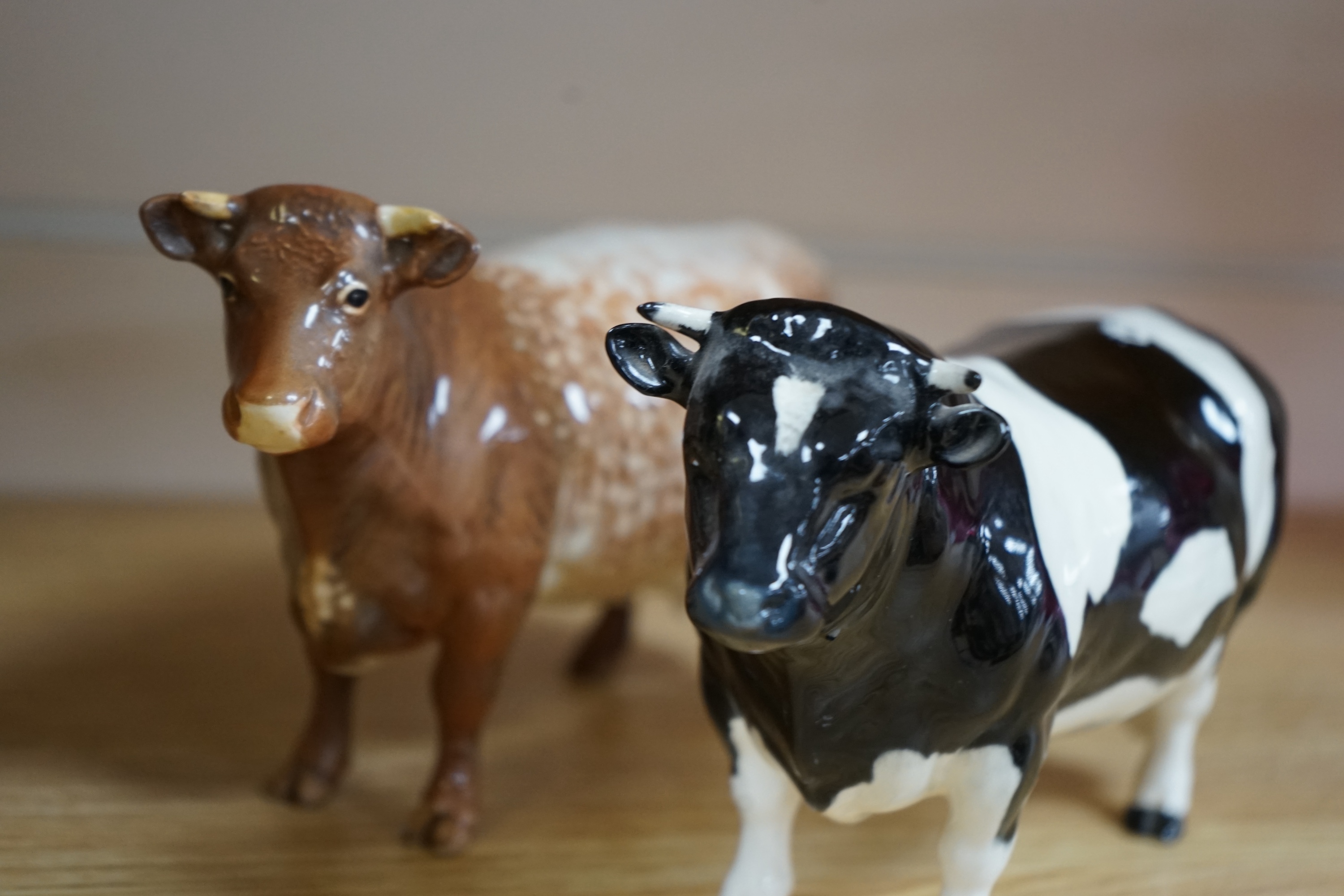 A Beswick model of a Shorthorn cow, ch. ''Eaton Wild Eyes 91st'', together with a Beswick Coddington Hilt Bar bull, 20cm. Condition - good